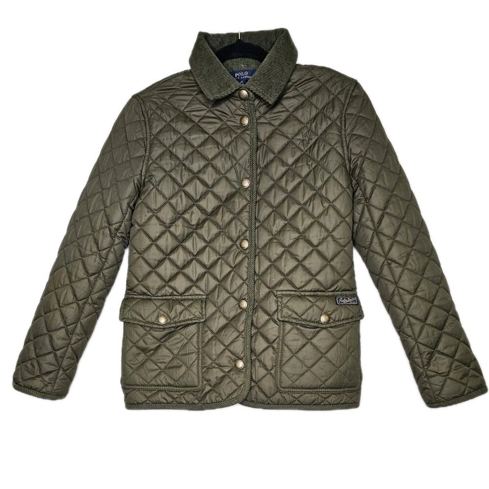 Polo Ralph Lauren Girl’s Quilted Green Jacket L/G 12-14 Polyester Snap Pockets